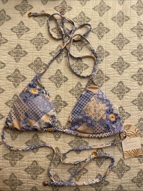 Escape to paradise Floral Patchwork Triangle One-Piece Swimsuit - Blue & Yellow
